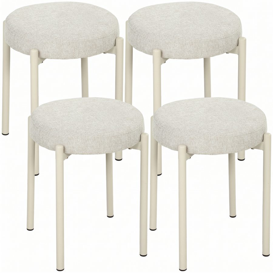 HOMCOM Esszimmerhocker 4er Set Stapelbare Sitzhocker mit Stahlbeinen, Leinenoptik, Küchenhocker Stapelhocker für Esszimmer, Wohnzimmer, Küche, Cremeweiß   Aosom von HOMCOM