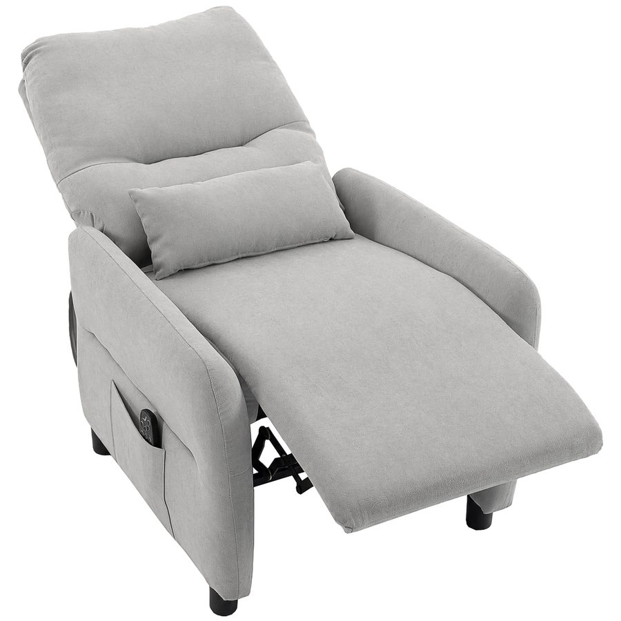 HOMCOM Massagesessel manuell verstellbar 135° beheizt, 8 Massagepunkte, Fußteil, Lendenkissen, gepolsterter Relaxsessel, Frotteestoff, mit Fernbedienung, Taschen, Zuhause, Grau   Aosom von HOMCOM