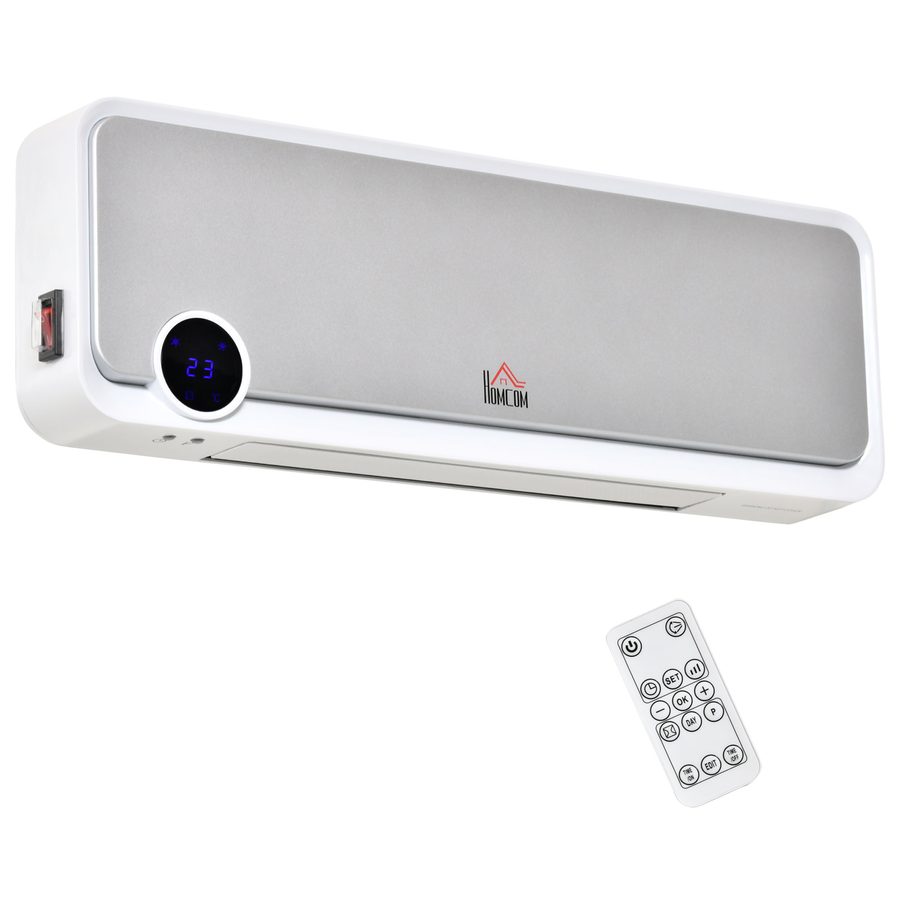 HOMCOM Heizlüfter zur Wandmontage 2000W Keramik-Wandheizung mit Fernbedienung, 3 Betriebsmodi, LED-Display, Wandheizgerät mit 12h Timer, Schnellheizer für Wohnzimmer, Schlafzimmer, Badezimmer Büro   Aosom von HOMCOM