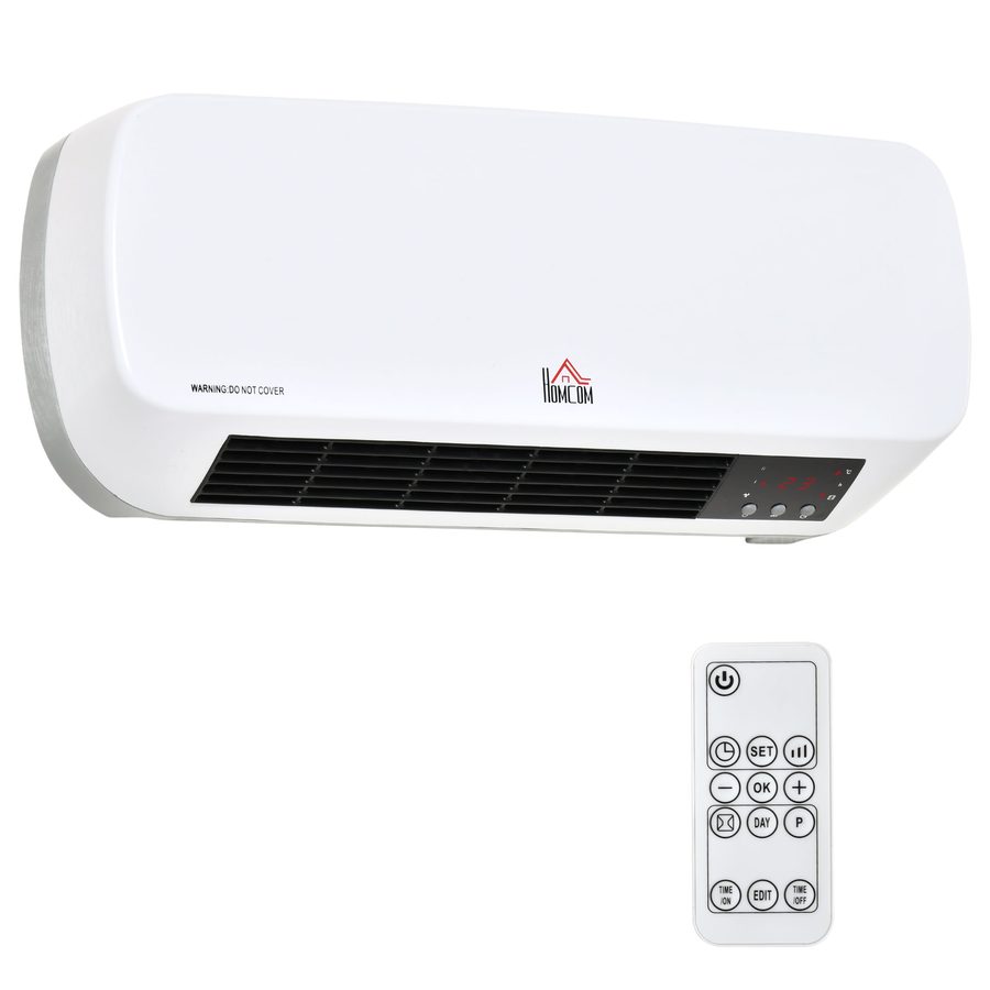 HOMCOM Heizlüfter zur Wandmontage 2000W Keramik-Wandheizung mit Fernbedienung 2 Heizmodus LED-Display, Wandheizgerät mit 12h Timer, Schnellheizer für Wohnzimmer, Schlafzimmer, Badezimmer Büro   Aosom von HOMCOM