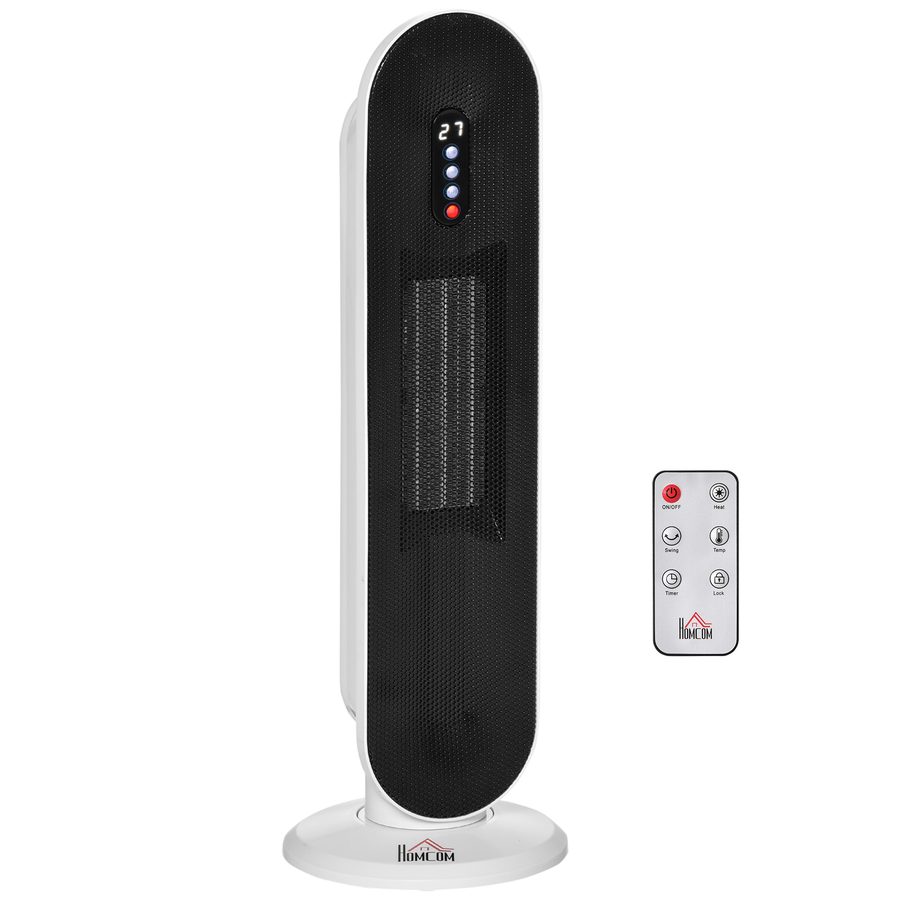 HOMCOM Heizgerät Heizlüfter 2000W Elektroheizer Keramik Heizturm mit Fernbedienung 24-Stunden-Timer Oszillation kompakt 21x21x63,5cm   Aosom.de von HOMCOM