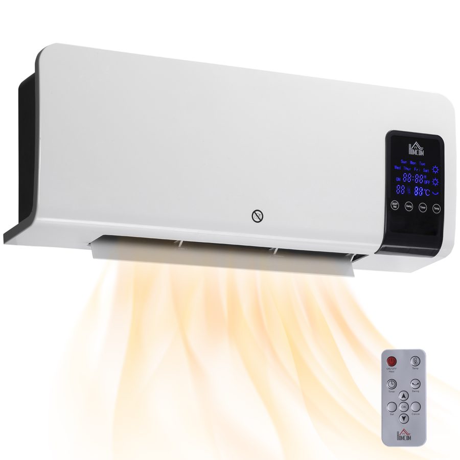 HOMCOM Heizlüfter zur Wandmontage 2000W Keramik-Wandheizung mit Fernbedienung, 3 Betriebsmodi, LED-Display, Wandheizgerät mit 12h Timer, Schnellheizer für Wohnzimmer, Schlafzimmer, Badezimmer Büro   Aosom von HOMCOM