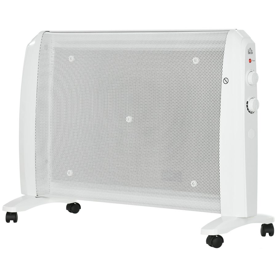HOMCOM Mika-Heizgerät 1000W/2000W mit einstellbarem Thermostat, Elektroheizung mit 2 Modi, 4 Rollen, Überhitzungs- und Kippabschaltung, 15-20 m², Weiß   Aosom von HOMCOM