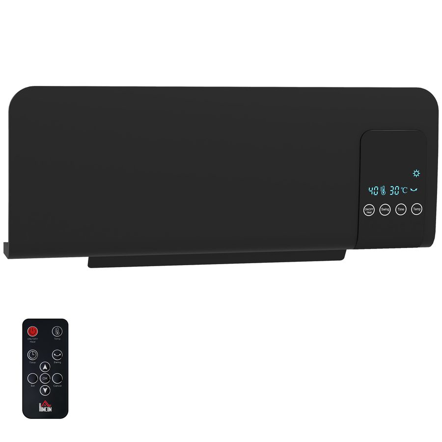 HOMCOM Heizlüfter zur Wandmontage 2000W Keramik-Wandheizung mit Fernbedienung, 2 Heizmodi, LED-Display, Wandheizgerät mit 12h Timer, für Wohnzimmer, Schlafzimmer, Badezimmer Büro, Schwarz   Aosom von HOMCOM