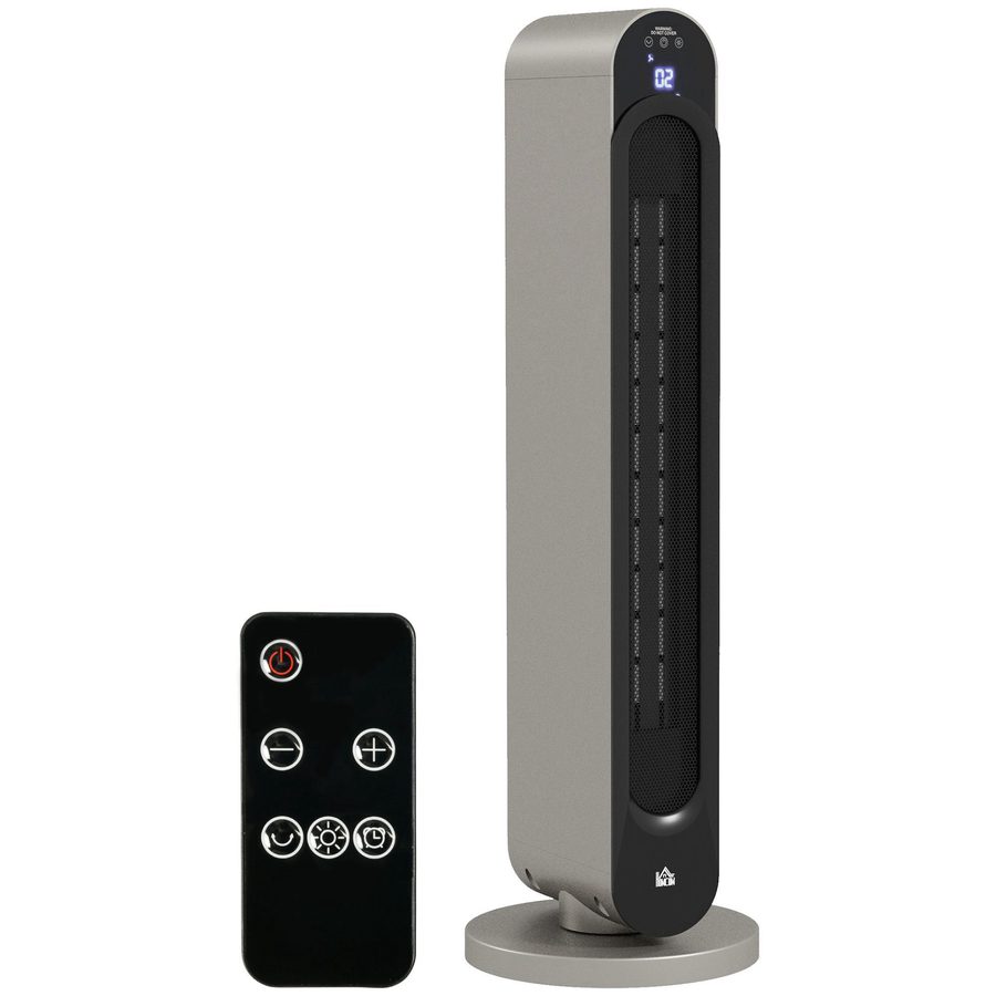 HOMCOM Heizgerät Heizlüfter 2200W Keramik Elektroheizer Heizturm mit 3 Modi, Fernbedienung 12-Stunden-Timer Oszillation LED Anzeige Heizung Silber 25 x 25 x 73,5 cm   Aosom von HOMCOM