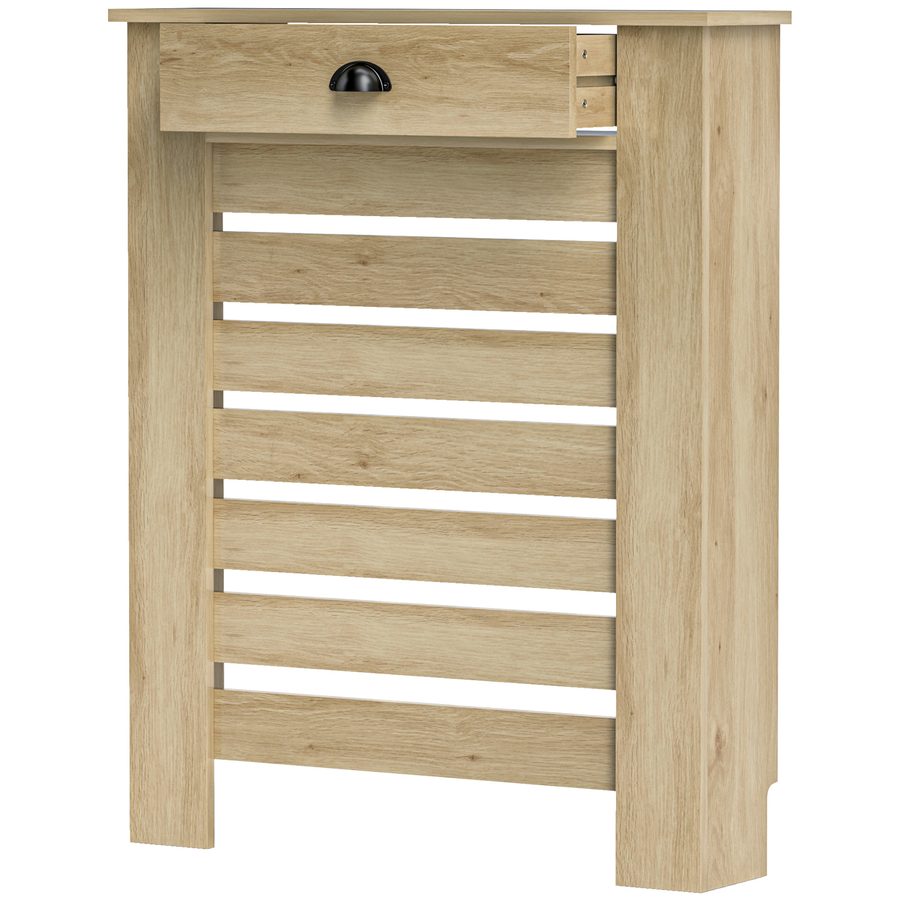 HOMCOM Heizkörperverkleidung, Heizkörperabdeckung, horizontal Lamellen, mit Schublade, für Wohnzimmer, Schlafzimmer, Flur, aus Holz, 78 x 19 x 95,5 cm, Eiche   Aosom von HOMCOM