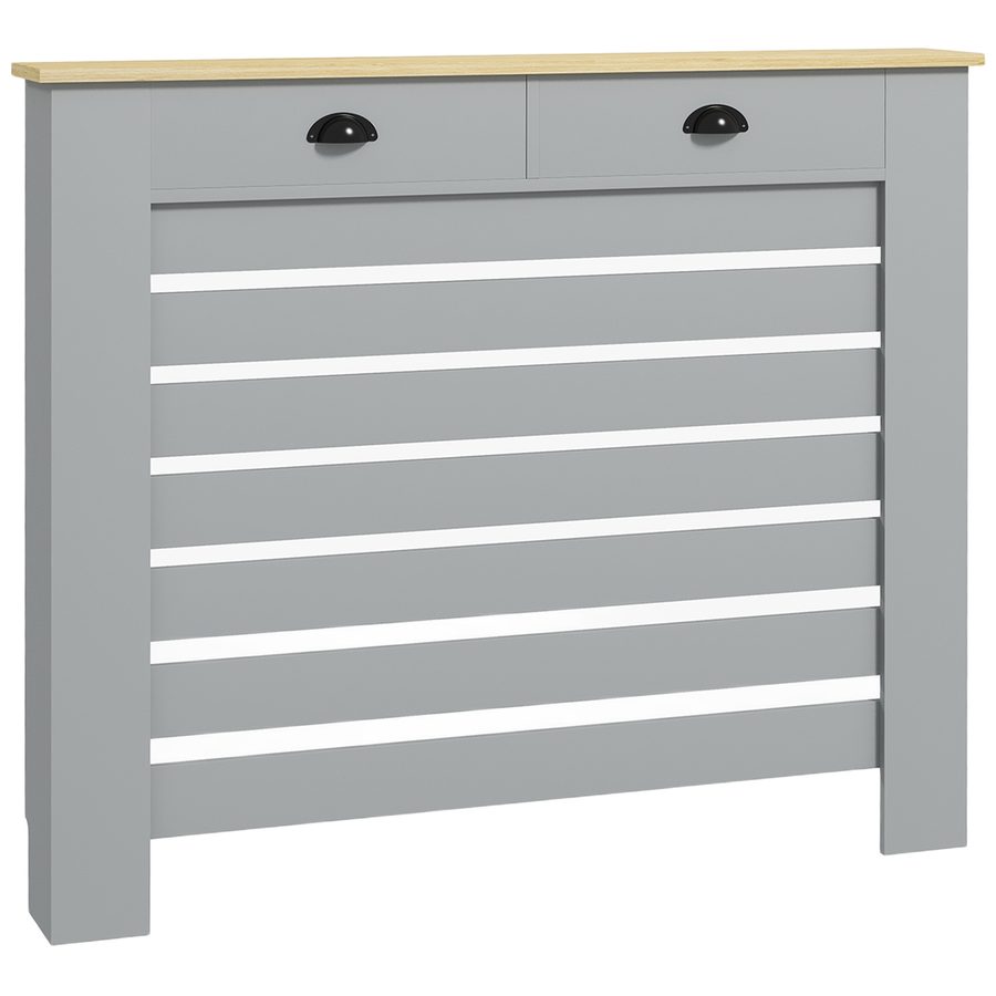 HOMCOM Moderne Lamellenheizkörperverkleidung, Gitterverkleidung mit 2 Schubladen aus MDF, für Zuhause und Büro, 111x19x95,5 cm, Grau   Aosom von HOMCOM