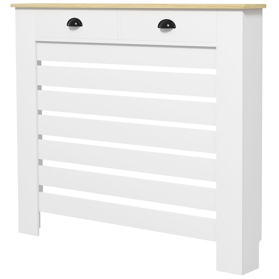 HOMCOM Heizkörperverkleidung, Heizkörperabdeckung, horizontale Lamellengitter, mit 2 Schubladen, für Wohnzimmer, Schlafzimmer, Flur, aus Holz, 111 x 19 x 95,5 cm, weiß   Aosom von HOMCOM