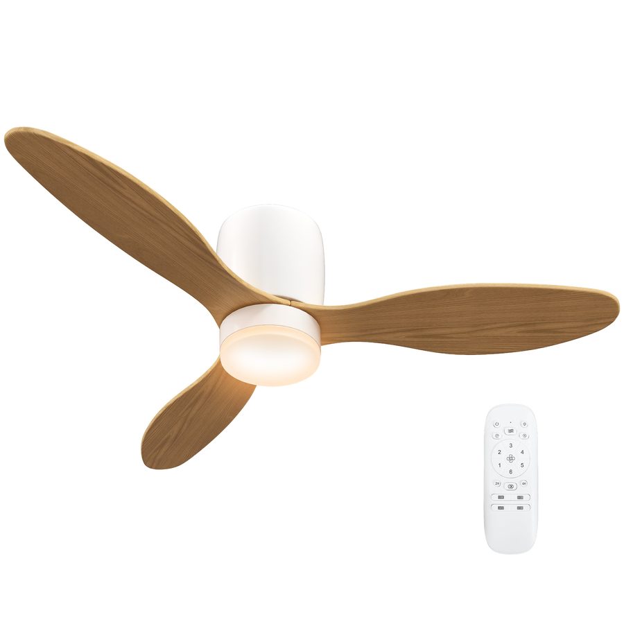 HOMCOM Deckenventilator mit Licht und Fernbedienung 50 W, leiser und umkehrbarer Deckenventilator 115 cm mit 3 Flügeln 6 Geschwindigkeiten Timer einstellbare Helligkeit, für Schlafzimmer Wohnzimmer, Natur    Aosom von HOMCOM