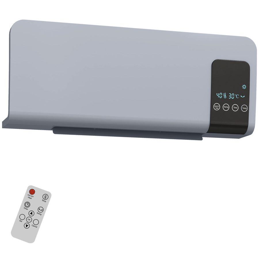HOMCOM Heizlüfter zur Wandmontage 2000W Keramik-Wandheizung mit Fernbedienung, 2 Heizmodi, LED-Display, Wandheizgerät mit 12h Timer, für Wohnzimmer, Schlafzimmer, Badezimmer Büro   Aosom von HOMCOM