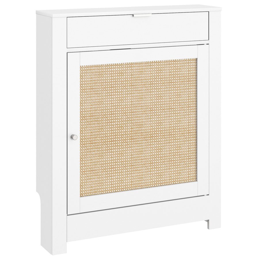 HOMCOM Heizkörperverkleidung mit Klapptür und Rattan, Heizkörperabdeckung aus MDF, 78x19x95,5 cm, Abdeckung für Heizkörper, Fach, Boho-Design, für Wohnzimmer, Schlafzimmer, Weiß   Aosom von HOMCOM