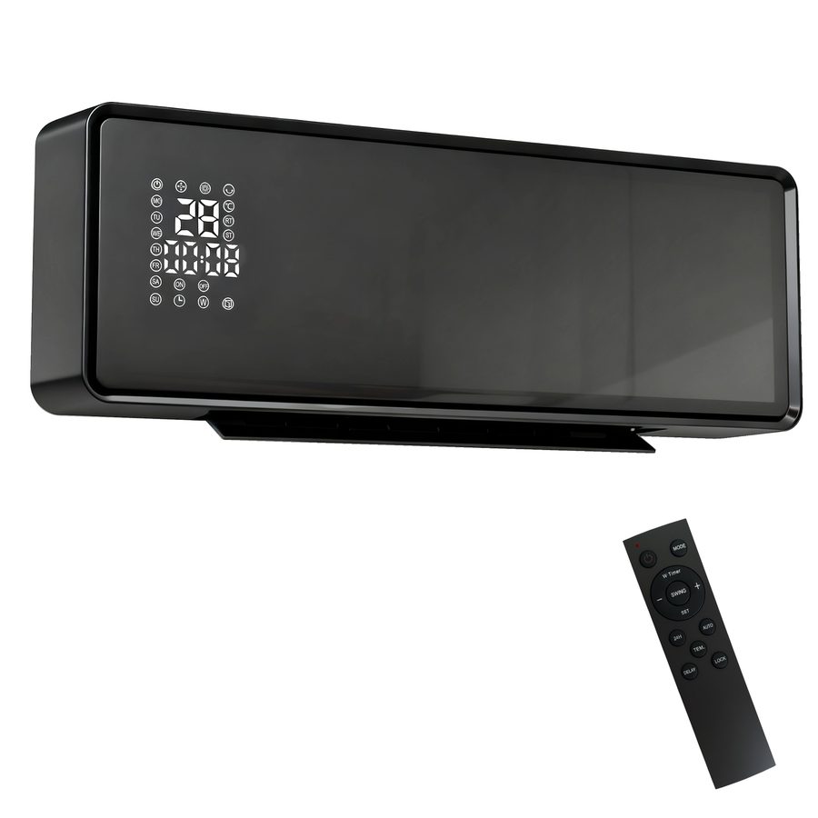 HOMCOM Wand Heizlüfter 2000W Wandheizgerät mit 2 Leistungsstufen, 3 Betriebsarten, LED-Display, Thermostat, Timer Wandheizung mit Fernbedienung, Oszillation, Fenster-Erkennung und Glasfront, Schwarz   Aosom von HOMCOM