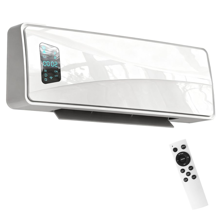 HOMCOM Wand Heizlüfter 2000W Keramik Wandheizgerät mit 3 Modi, LED-Display, Einstellbarer Thermostat, 24H-Timer, Wandheizung mit Oszillation, Fernbedienung, Fenster-Erkennung, Weiß   Aosom von HOMCOM