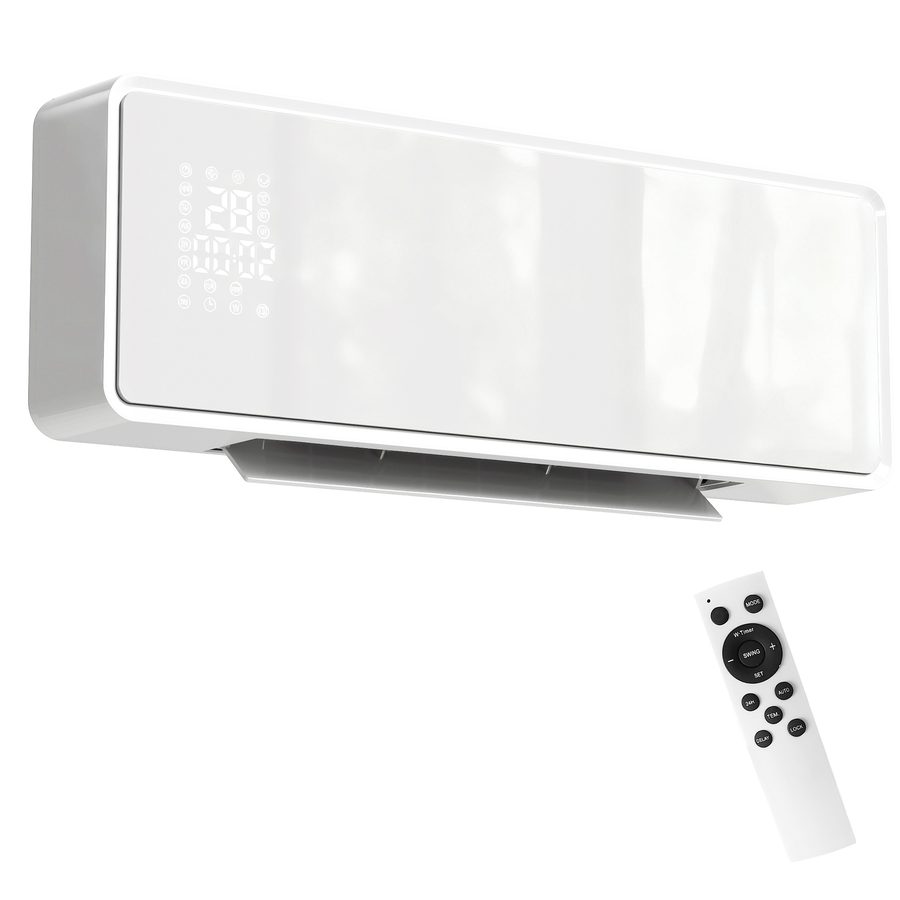 HOMCOM Wand Heizlüfter 2000W Wandheizgerät mit 2 Leistungsstufen, 3 Betriebsarten, LED-Display, Thermostat, Timer Wandheizung mit Fernbedienung, Oszillation, Fenster-Erkennung und Glasfront, Weiß   Aosom von HOMCOM