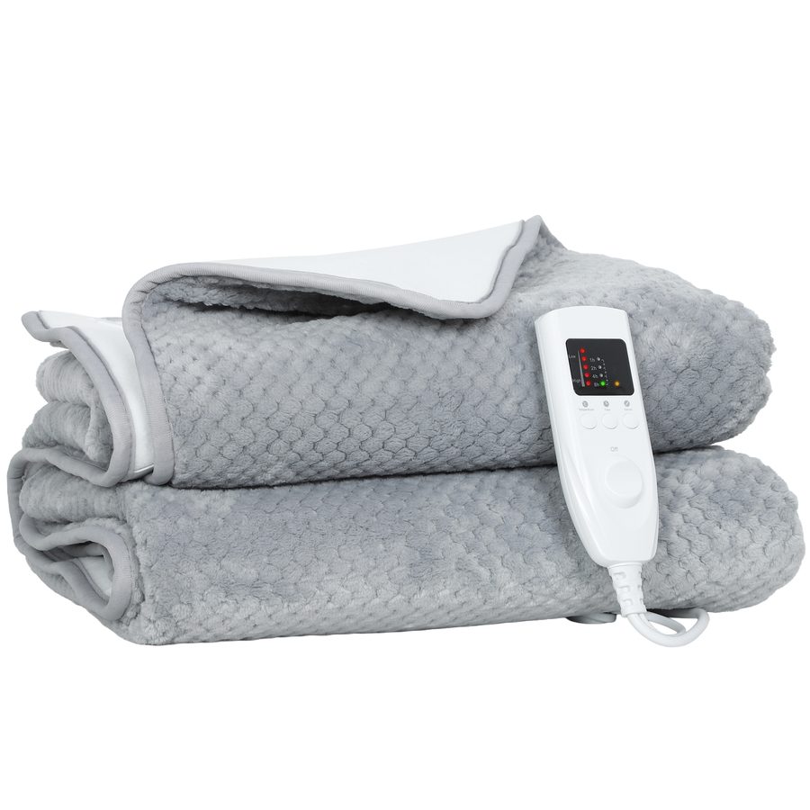 HOMCOM Elektrische Decke mit 5 Heizstufen und 2 unabhängigen Steuerzonen, Beheizbare Decke aus Fleece und Polyester, 160x140 cm, Grau   Aosom von HOMCOM