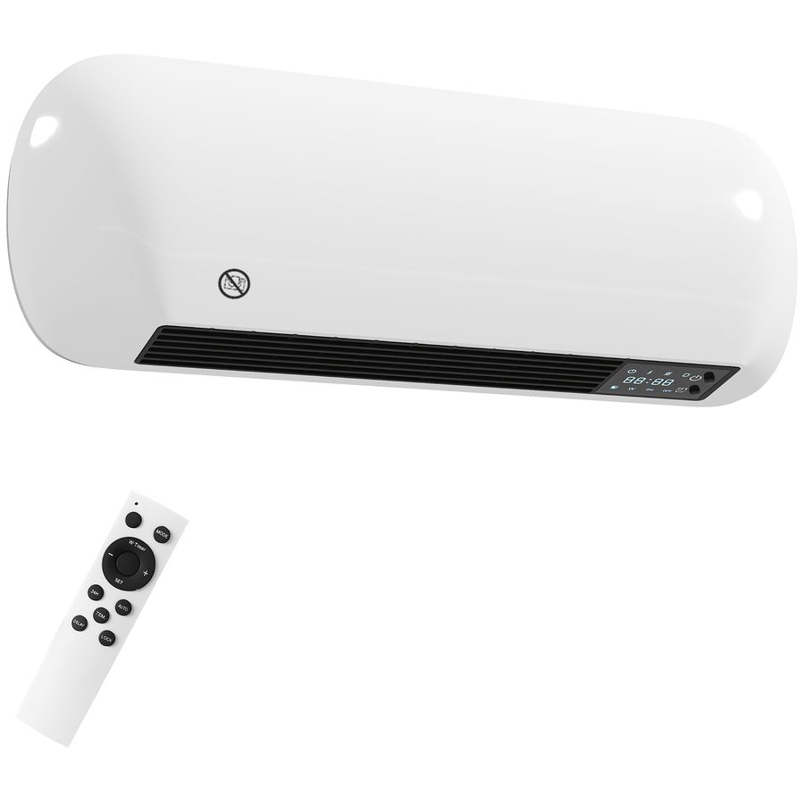 HOMCOM Wand Heizlüfter 2000W Keramik Wandheizgerät mit Ventilator, 2 Leistungsstufen, LED-Display, Thermostat, Timer, Wandheizung mit Oszillation, Fernbedienung, Fenster-Erkennung, Weiß   Aosom von HOMCOM