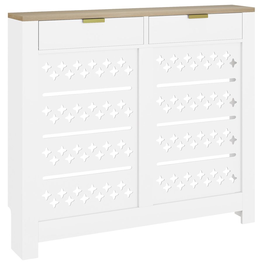 HOMCOM Heizkörperabdeckung mit Klappfächern, Heizkörperverkleidung mit Kreuzmuster und oberer Ablage, für Wohnzimmer, Schlafzimmer, Flur, 108 x 19 x 95,5 cm, Weiß   Aosom von HOMCOM