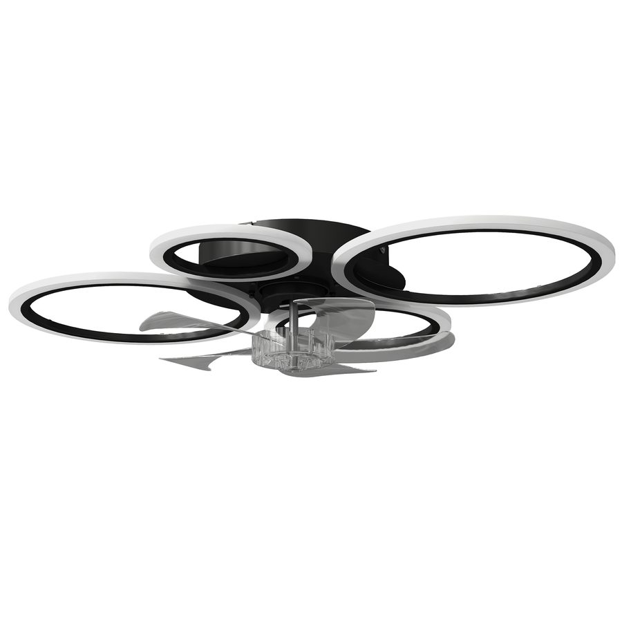 HOMCOM LED Deckenleuchte mit Ventilator, Leise Deckenventilator mit Beleuchtung, 77 cm mit Fernbedienung, 6 Geschwindigkeiten, 3 Farbtemperaturen, DC Motor, Timer für Wohnzimmer, Schwarz   Aosom