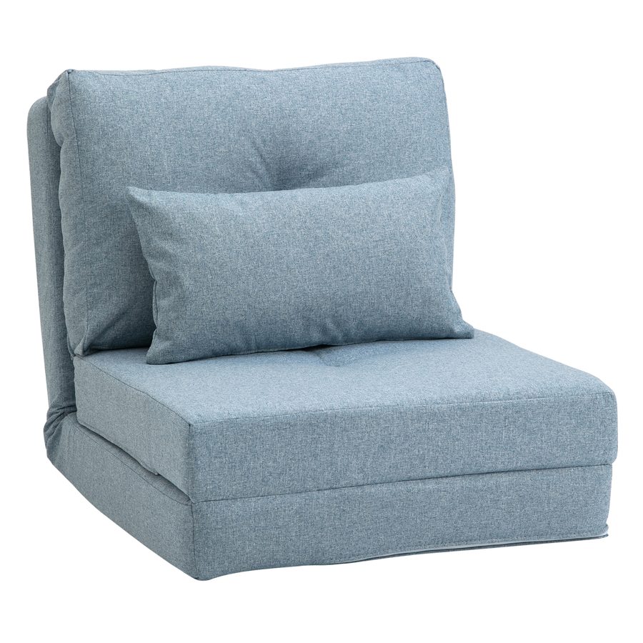 HOMCOM Bodensessel 2-in-1 Klappbett mit verstellbarer Rückenlehne Bodensofa mit Zierkissen, Bodensitzkissen für Wohnzimmer, Schlafzimmer, Leinen, Himmelblau   Aosom von HOMCOM