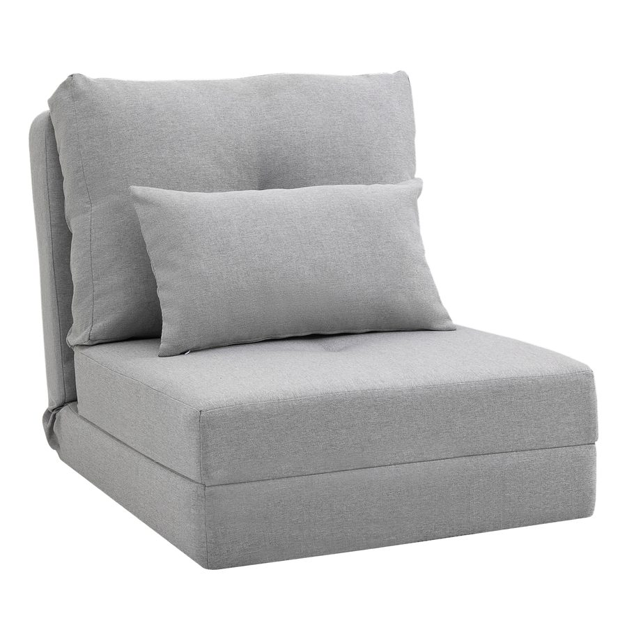 HOMCOM Bodensessel 2-in-1 Klappbett mit verstellbarer Rückenlehne Bodensofa mit Zierkissen, Bodensitzkissen für Wohnzimmer, Schlafzimmer, Leinen, Grau   Aosom von HOMCOM