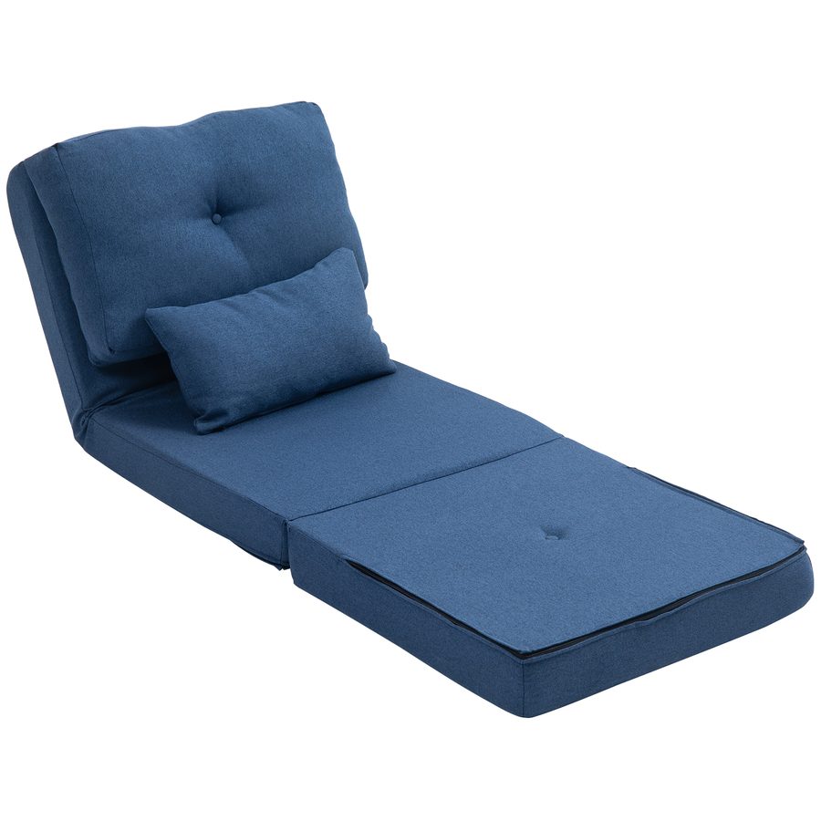 HOMCOM Schlafsessel 1 platz fauler Sessel Schlafcouch Bodensessel 1 platz - Kissen inklusive, verstellbare Rückenlehne - Bodensofa für Gäste, Wohnzimmer, 90 kg Tragkraft, dunkelblauer Leinenstoff   Aosom von HOMCOM