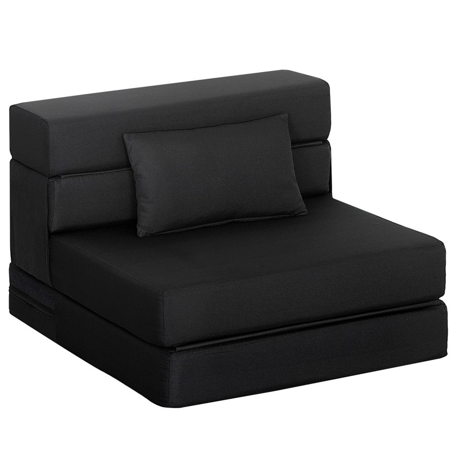 HOMCOM 1‑sitziger 3‑in‑1 Klappsessel, faltbarer Schlafsessel, 1‑sitziger Flanellsessel mit breiter Sitzfläche, Kissen inklusive, faltbare Matratze 210 cm für Gäste, Wohnzimmer, kleine Räume, schwarz   Aosom von HOMCOM