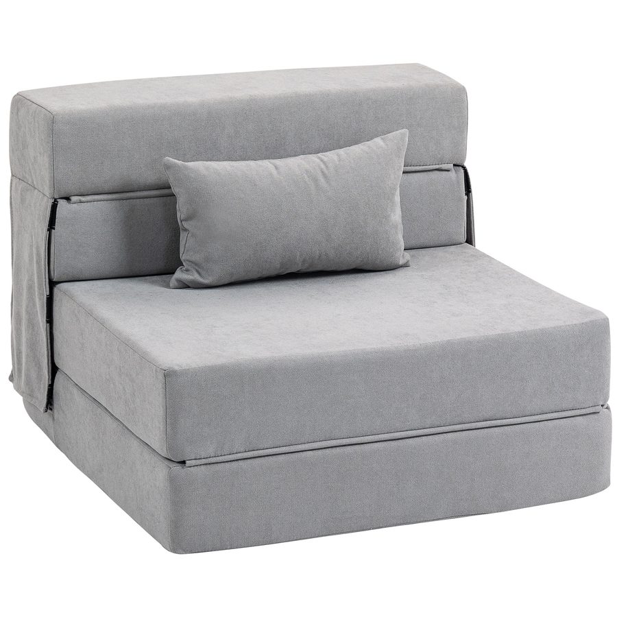 HOMCOM 3 in 1 Schlafsessel, klappbares Schlafsofa mit Bettfunktion, Lendenkissen, Relaxsessel in Flanelloptik, Chaiselongue für Wohnzimmer, Hellgrau   Aosom von HOMCOM