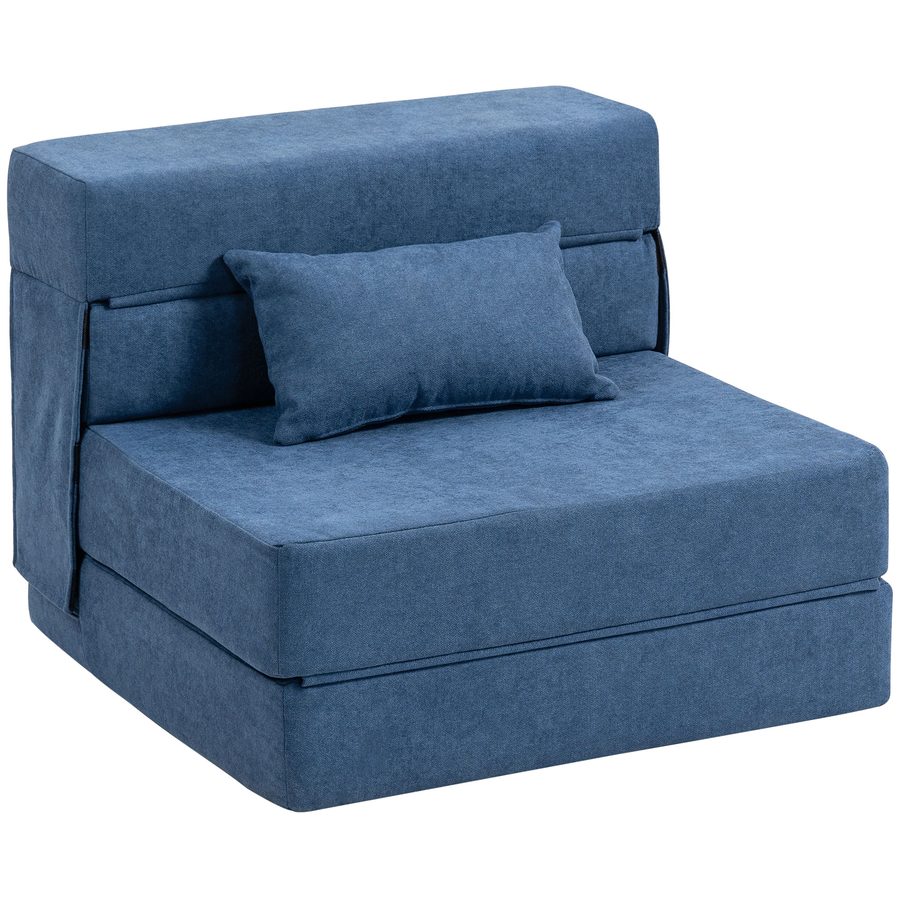 HOMCOM 3 in 1 Schlafsessel, klappbares Schlafsofa mit Bettfunktion, Lendenkissen, Relaxsessel in Flanelloptik, Chaiselongue für Wohnzimmer, Dunkelblau   Aosom von HOMCOM