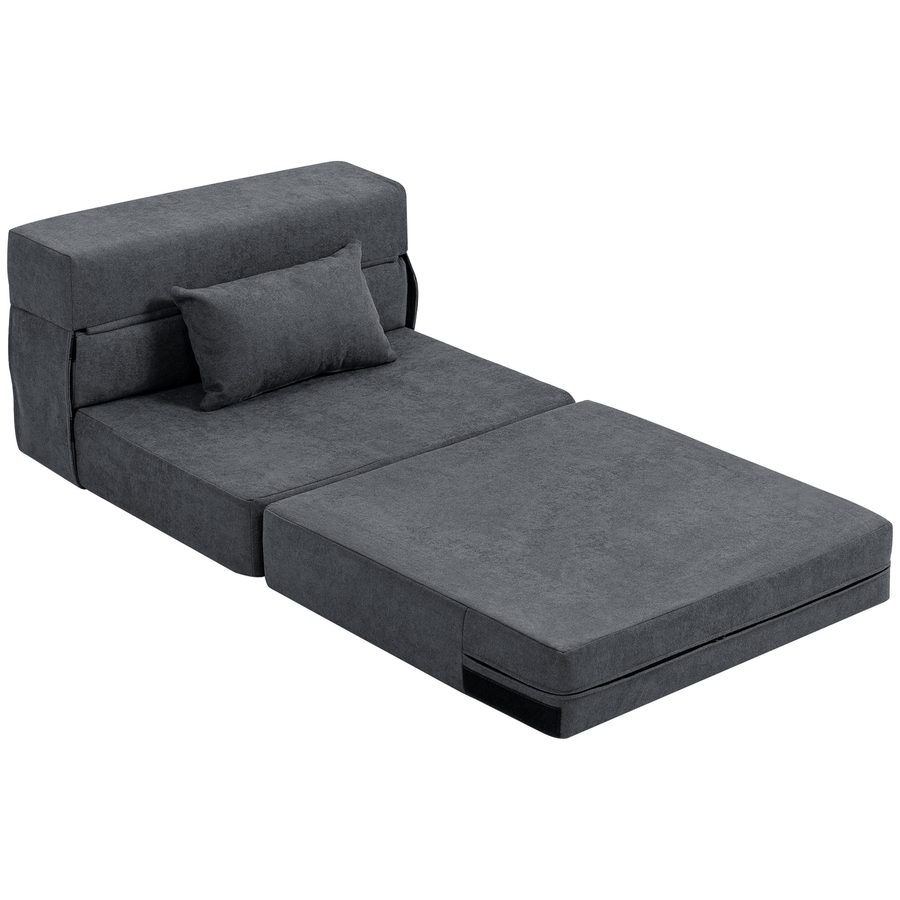HOMCOM 3 in 1 Schlafsessel, klappbares Schlafsofa mit Bettfunktion, Lendenkissen, Relaxsessel in Flanelloptik, Chaiselongue für Wohnzimmer, Dunkelgrau   Aosom von HOMCOM
