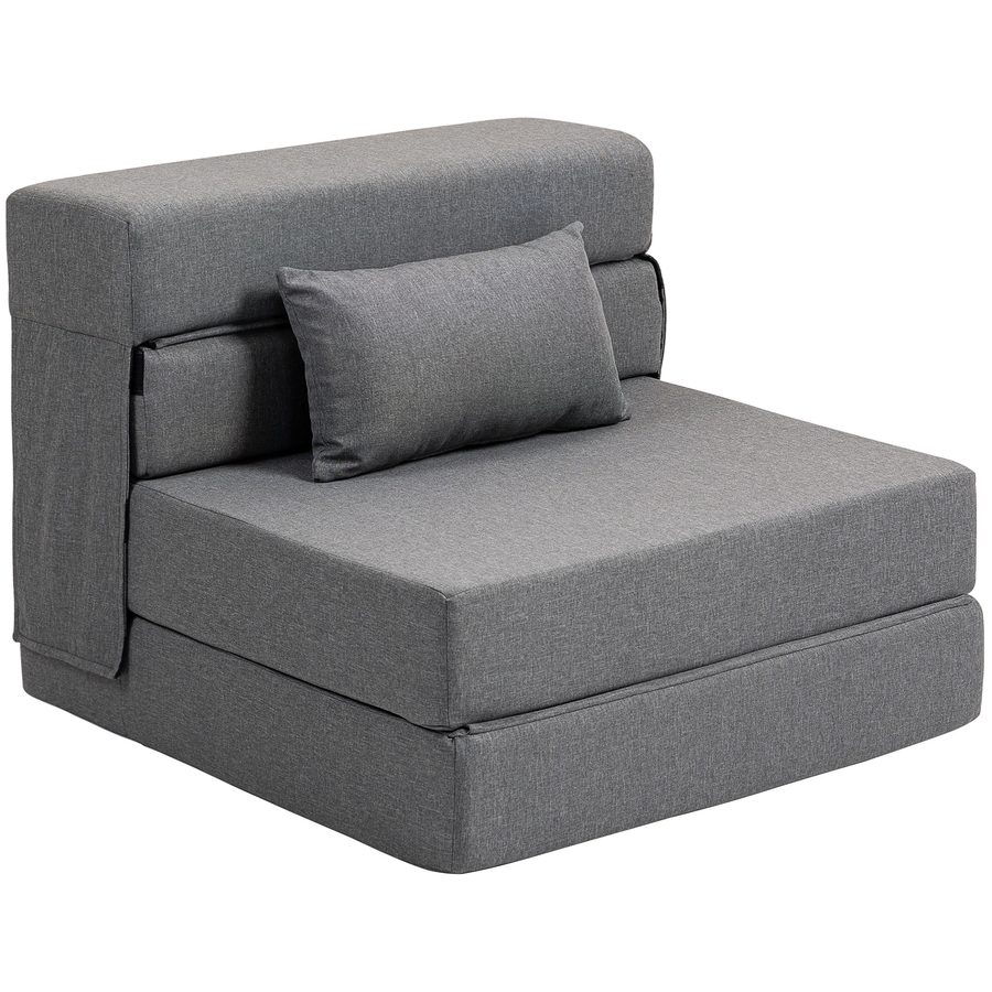 HOMCOM 3 in 1 Schlafsessel Klappbar Schlafsofa mit Bettfunktion Verstellbarer Rückenlehne Kissen Gästebett in Leinenoptik Klappsessel für Wohnzimmer Schlafzimmer 80 x 80 x 64 cm Grau   Aosom von HOMCOM