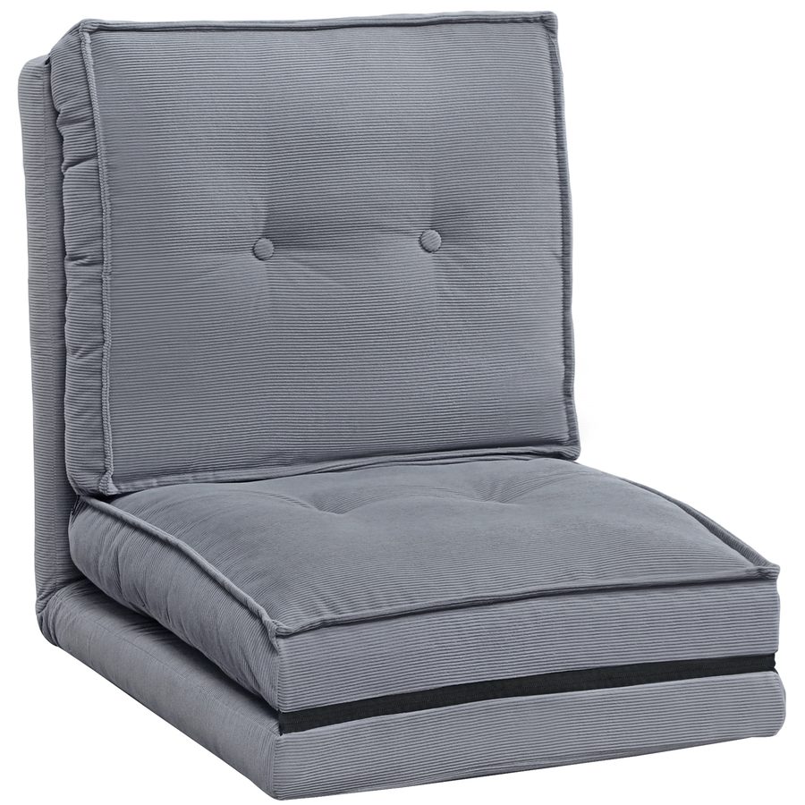 HOMCOM Klappbarer Bodensessel aus Cordvelours, weiche Bodenliege-Matratze, 5-fach verstellbare Rückenlehne, gepolstertes Schlafsofa für Wohnzimmer, Büro, Schlafzimmer, 59x230x15 cm, grau   Aosom von HOMCOM