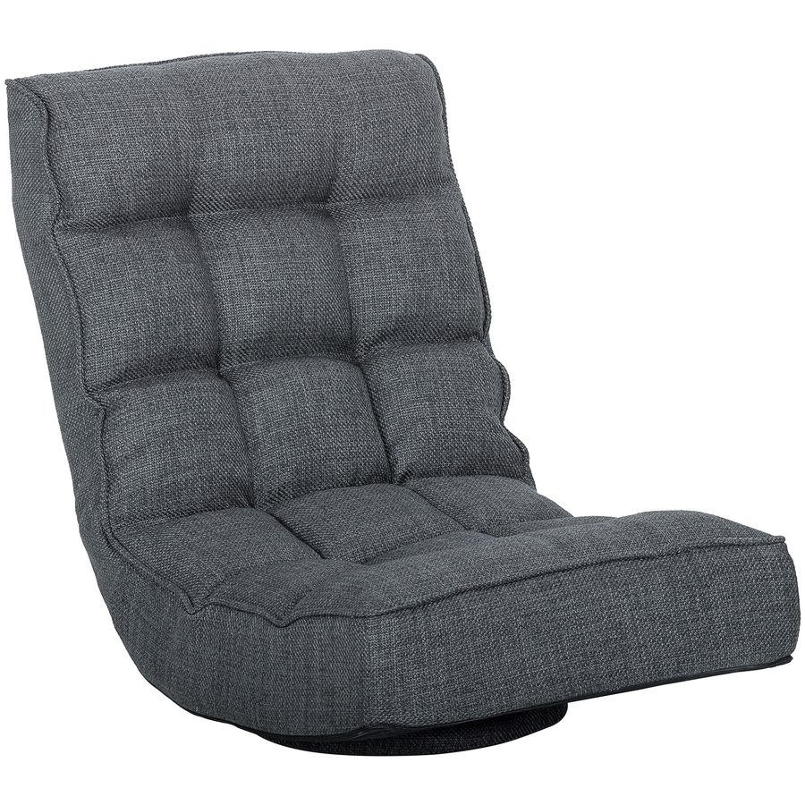 HOMCOM Klappbarer Bodensitz, 360° drehbarer Lesesessel mit 5-fach verstellbarer Rückenlehne, gepolstertes Leinen-Bodensofa für Meditation und Gaming, 58x107x79 cm, Grau   Aosom von HOMCOM