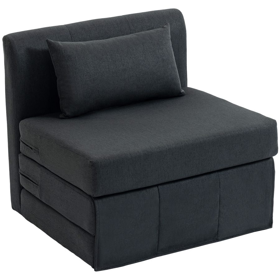 HOMCOM 2-in-1 Schlafsessel Klappbares Sofa-Bett mit Leinenstruktur, Gepolstertes Gästebett Klappstuhl Umwandelbarer Bodenstuhl für Wohnzimmer Schlafzimmer, 80 x 75 x 74 cm, Dunkelgrau   Aosom von HOMCOM