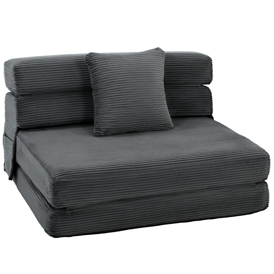 HOMCOM 2 in 1 Schlafsessel klappbar Schlafsofa mit Bettfunktion Cordoptik, Gepolstert Klappmatratze Gästebett Klappsessel Bodensessel für Schlafzimmer Wohnzimmer 100x76x62cm  Dunkelgrau   Aosom von HOMCOM