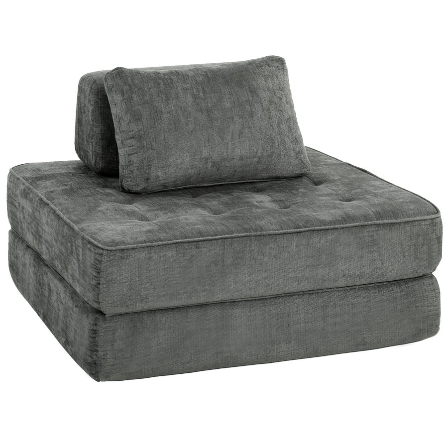 HOMCOM 2-in-1 Bodensessel, Klappbares Chenille-Sofa, Boneless Cloud Schlafsessel mit Dickem Stützkissen, Rückenlehne und Kissen, für Wohnzimmer, Schlafzimmer, Apartment, Grau   Aosom von HOMCOM