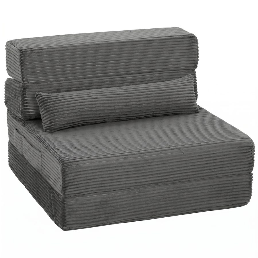 HOMCOM Bodenstuhl mit Rückenstütze, Cord Faltbare Schlafsofa, Boneless Cloud Gaming-Stuhl mit dickem Polster, Lendenkissen & Seitentaschen für Wohnzimmer & Schlafzimmer, Dunkelgrau   Aosom von HOMCOM