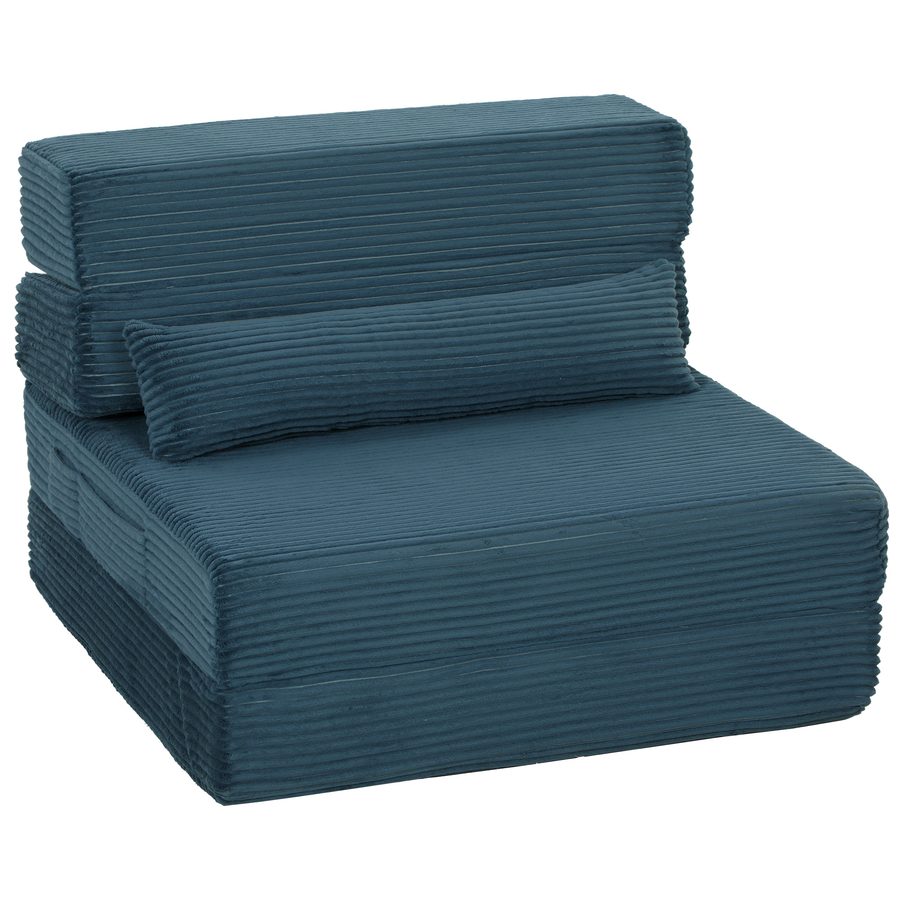 HOMCOM 3‑in‑1 Klapp‑Schlafsofa, 1‑Sitzer klappbarer Sessel aus Kordvelours, faltbare Matratze, dickes Kissen, Seitentaschen, Rückenlehne, Kopfkissen, komplett komprimiert, für Wohn‑ & Schlafzimmer, Blau   Aosom von HOMCOM