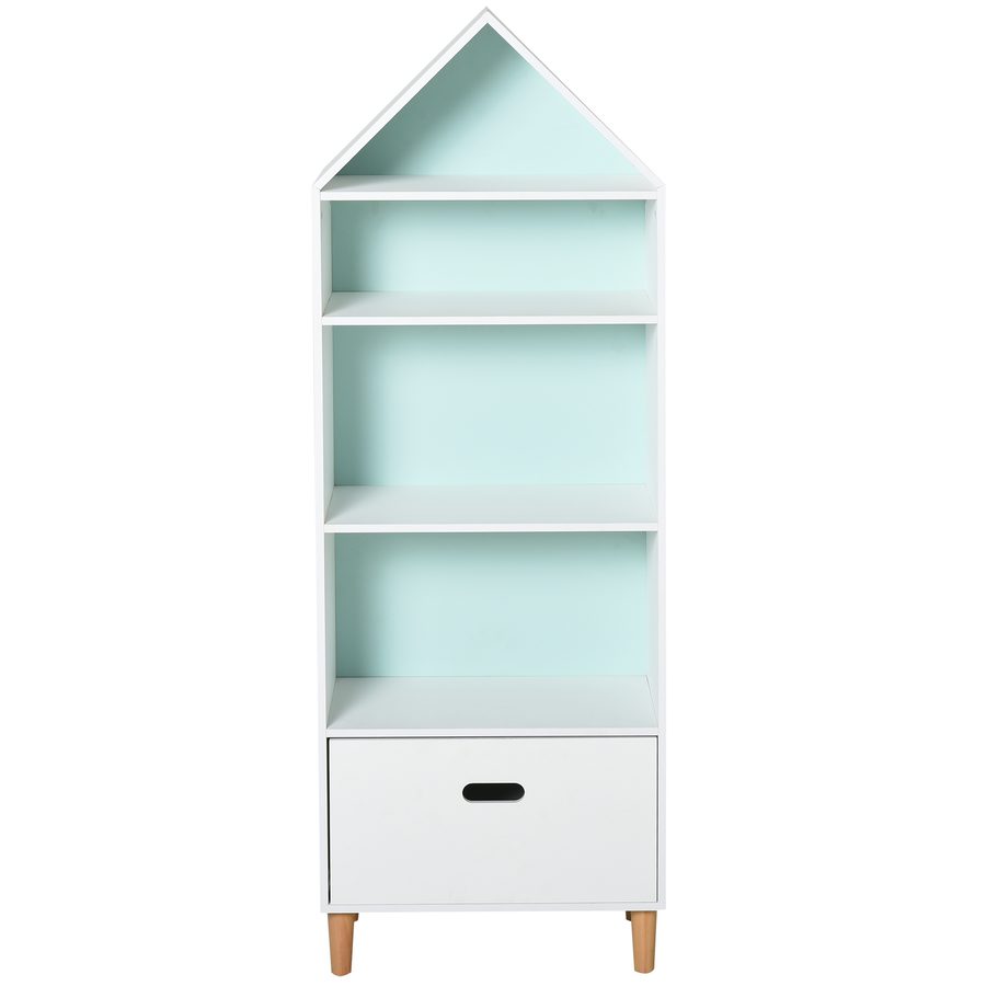HOMCOM Kinderzimmer Bücherregal Spielzeugregal für Kinder und Jugendliche, 1 Schublade und 4 Regale, Weiß und Blau 50x30x142cm   Aosom von HOMCOM