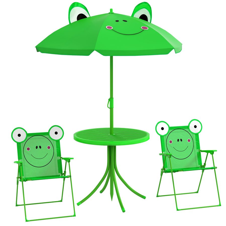 Outsunny Kindersitzgruppe Camping Gartentisch mit 2 Klappstühlen und Sonnenschirm 4tlg. für Kinder 3-5 Jahre Gartenmöbel Grün   Aosom.de von Outsunny