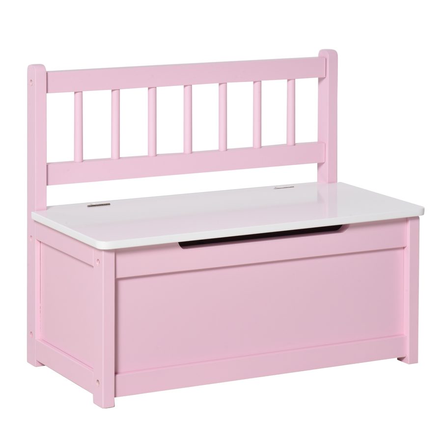 HOMCOM 2-in-1 Spielzeugtruhe für Kinder, klappbarer Deckel mit Sicherheitscharniere, Aufbewahrungsbank mit Rückenlehne, für Wohnzimmer, Flur, 60 x 30 x 50 cm, rosa   Aosom von HOMCOM