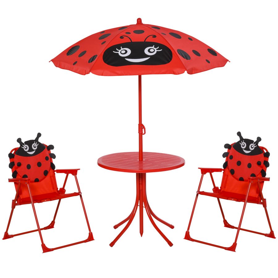 Outsunny Kindersitzgruppe Camping Gartentisch 2 Klappstühle Sonnenschirm 4tlg. Kindersitzgarnitur Gartenmöbel für 3-5 Jahre Rot   Aosom von Outsunny