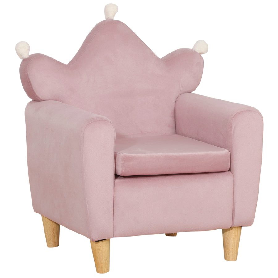 HOMCOM Kinderstuhl mit Kronenrücken und Dichter Polsterung, Kinderstuhl aus niederländischem Samtstoff und Holz, 50,2x41,9x57,8 cm, Rosa   Aosom von HOMCOM