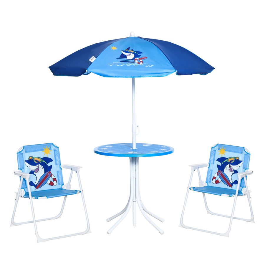 Outsunny Kindersitzgruppe Campingset Gartentisch mit 2 Klappstühlen und Sonnenschirm für Kinder 3-6 Jahre Blau   Aosom.de von Outsunny