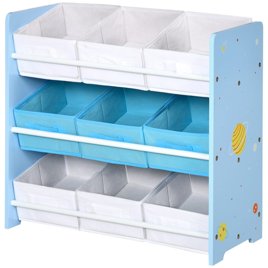 ZONEKIZ Spielzeugregal mit 9 abnehmbaren Körben aus MDF und Stoff, 63x30x60cm, Blau   Aosom von ZONEKIZ
