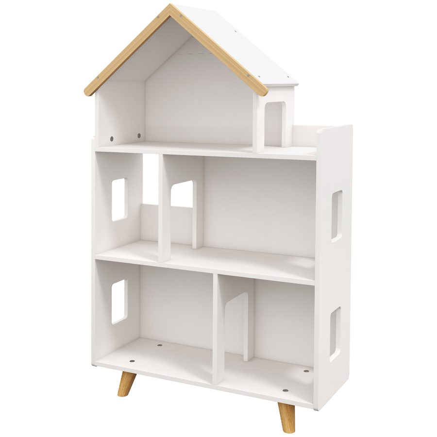 ZONEKIZ Kinderregal für Spielzeug und Bücher Hausform - 3 Ebenen mit Regalen - Massivholz - 65 x 25 x 108,5 cm - weiß und natur   Aosom von ZONEKIZ