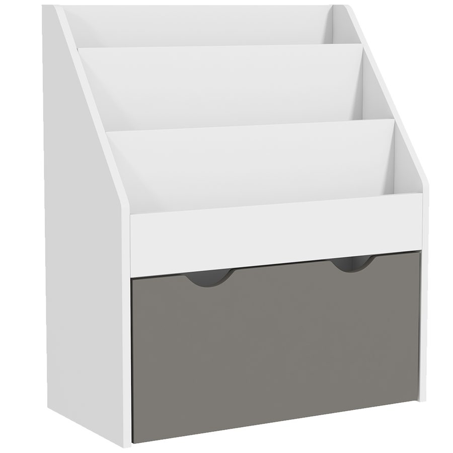 AIYAPLAY Kinderregal für 3-8 Jahre mit 3 Ablagen und unterer Schublade, Spielzeugregal aus MDF, 62.5x30x70 cm, Weiß und Grau   Aosom von AIYAPLAY