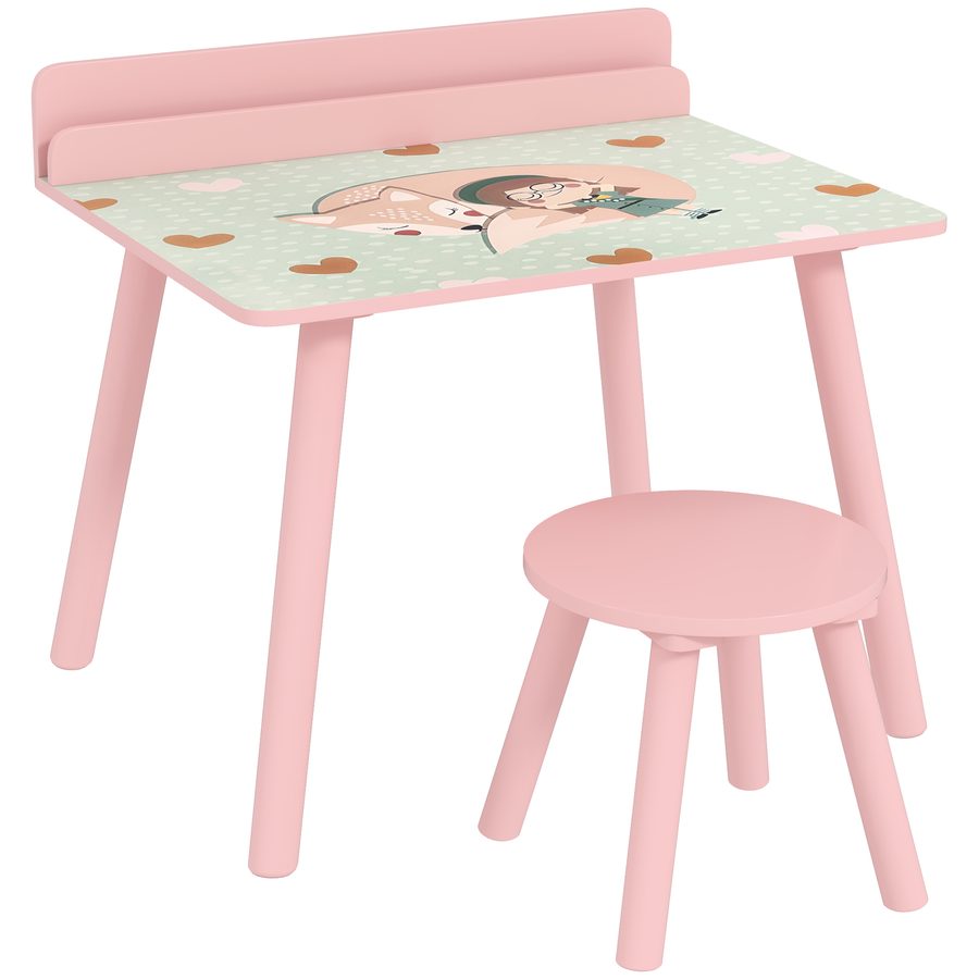 AIYAPLAY Kindertisch-Set mit Stuhl & Bücherhalter, Bärenmotive, für 3–8 Jahre, Rosa   Aosom von AIYAPLAY