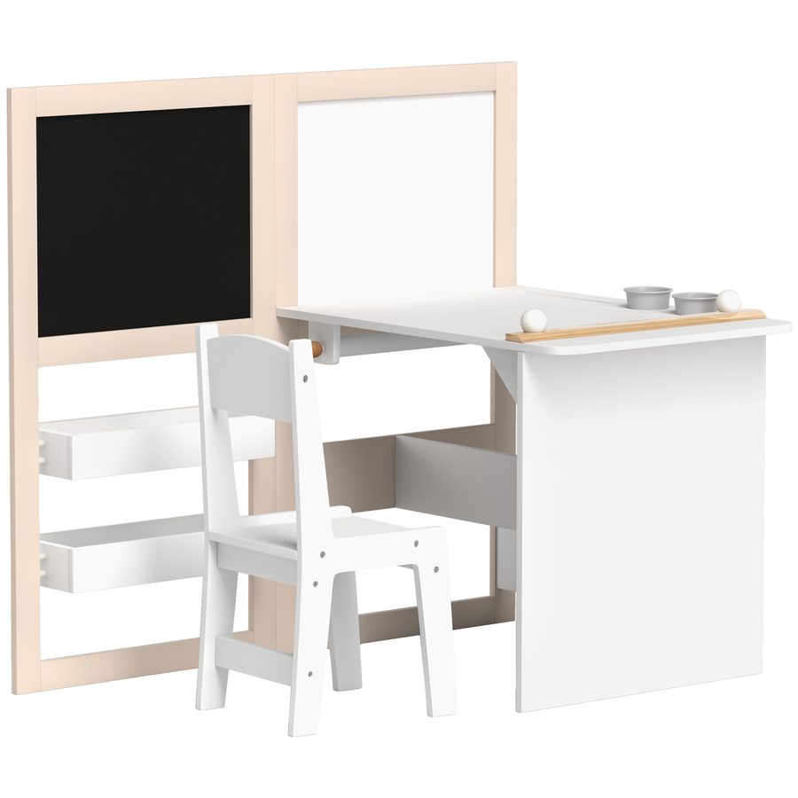 AIYAPLAY Kinder-Tisch mit Stuhl, Kinder-Tisch und Stuhl 3-in-1 mit klappbarer Staffelei, Tisch für Aktivitäten und Spiele mit Stuhl - Aufbewahrungsregale, Papierrolle - 3 bis 8 Jahre, Weiß   Aosom von AIYAPLAY
