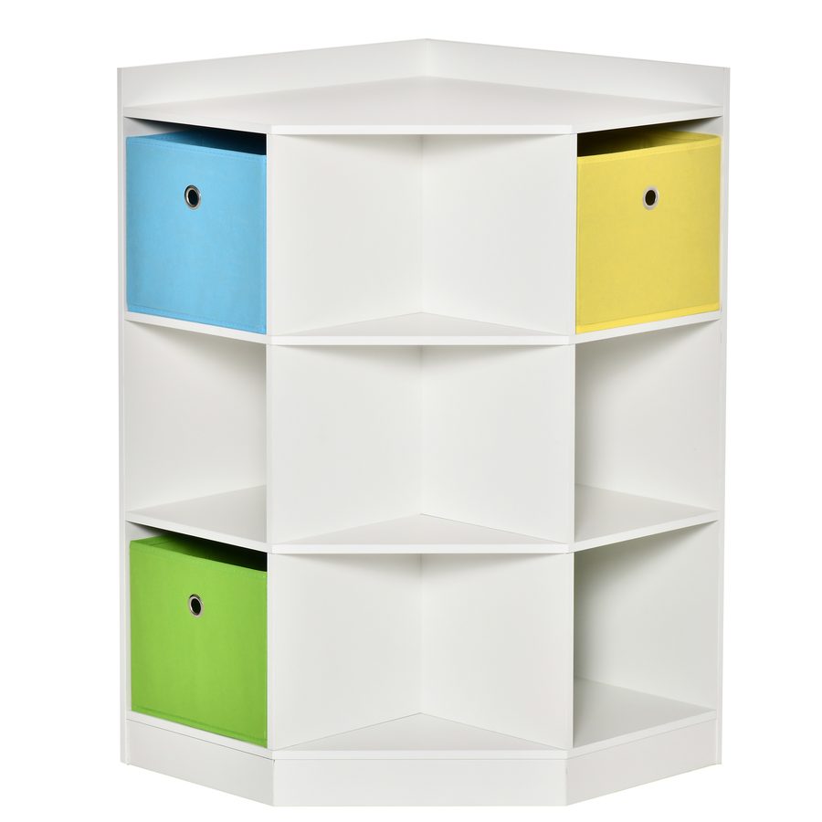 HOMCOM Kinderregal Eckregal mit 3 Aufbewahrungsboxen Kinderzimmer Spielzeugablage für 3-12 Jahre Kinder Weiß 57,4 x 57,4 x 94 cm   Aosom von HOMCOM