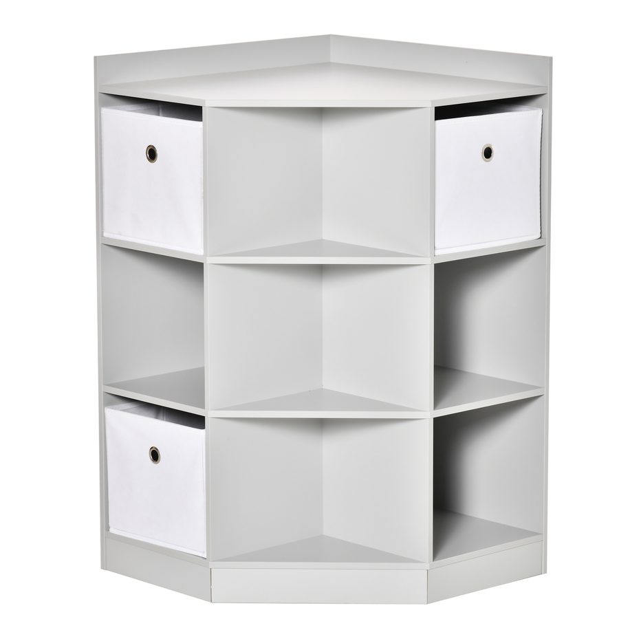 HOMCOM Kinderregal Eckregal mit 3 Aufbewahrungsboxen Kinderzimmer Spielzeugablage für 3-12 Jahre Kinder Grau 57,4 x 57,4 x 94 cm   Aosom von HOMCOM